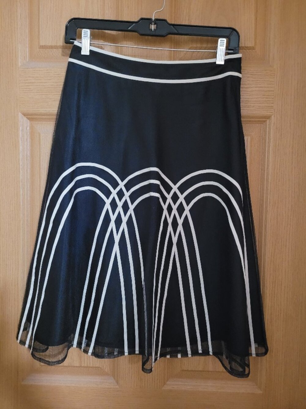 Vintage Anne Taylor Loft Black Net Skirt with White Piping Size 0P